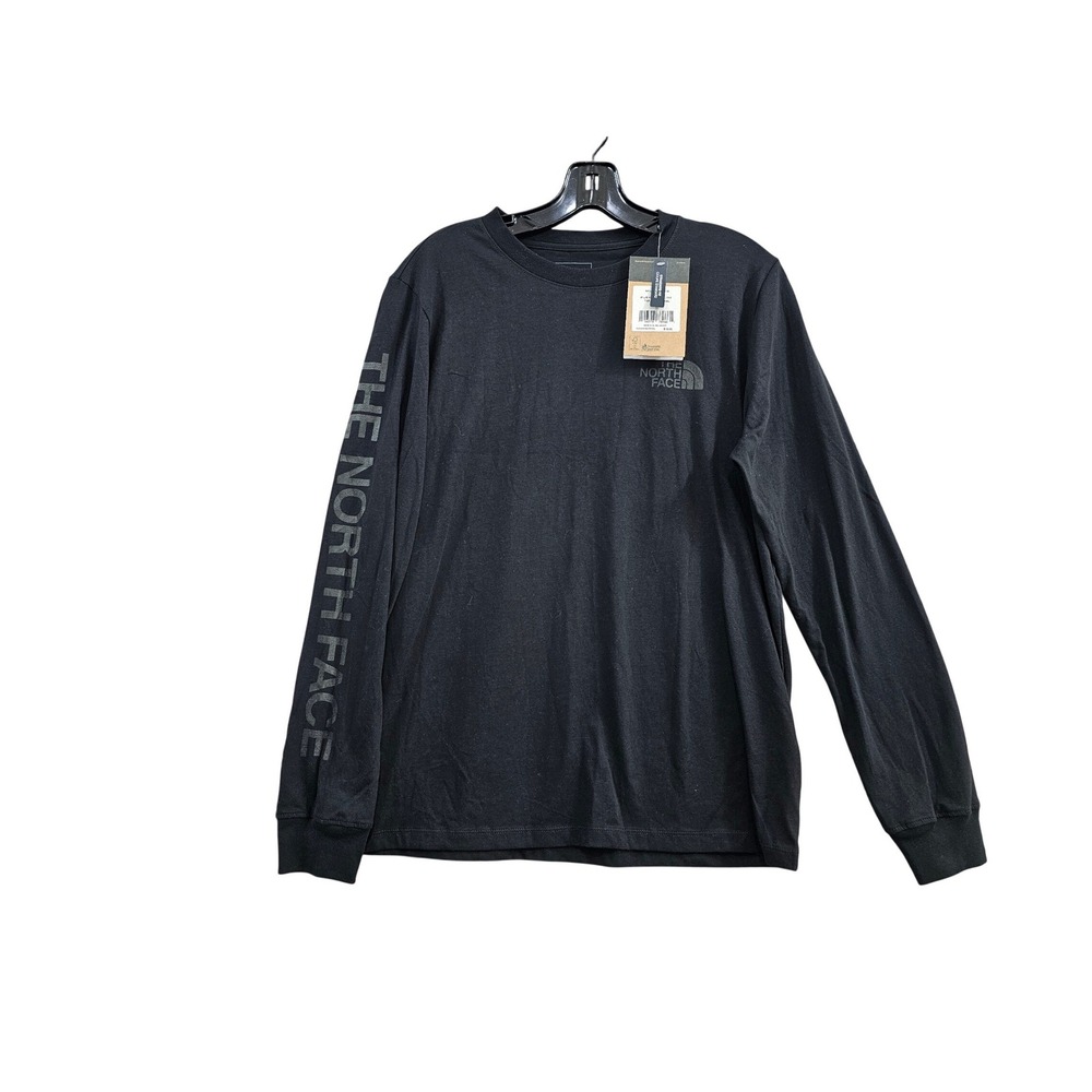 The North Face LS Hit Graphic Tee Womens M Black Tonal Logo Cotton Standard Fit